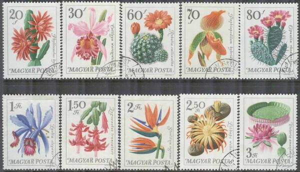Ungern - M 2164-2173 A Blommor i Botanisk trädgård bla Orkidéer, 10 kpl stpl