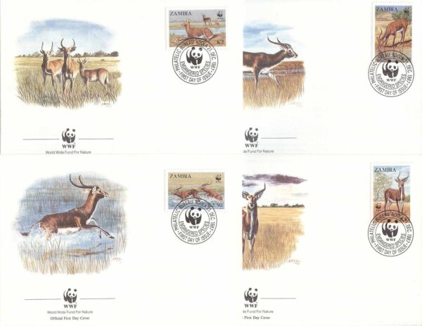 Zambia - FDC 1987-12-21 - Däggdjur - Letjevattenbock - Naturskydd - WWF, 4 kpl