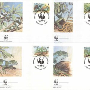 Tonga – FDC 1990-09-12 – Kräldjur – Leguan – Naturskydd – WWF, 4 kpl