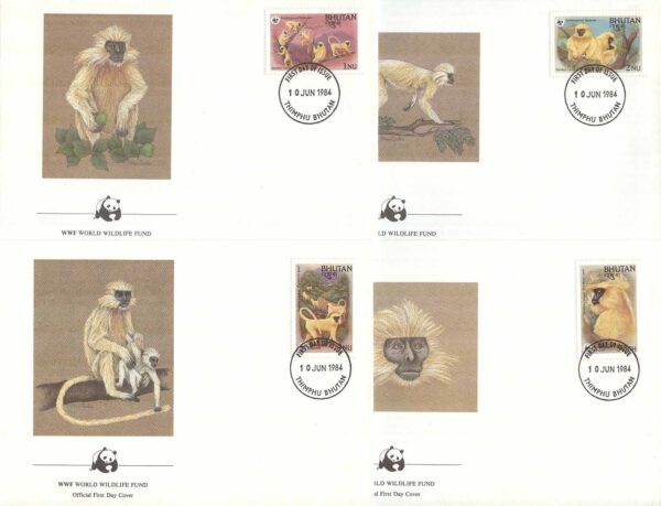 Bhutan - FDC 1984-06-10 - Däggdjur - Guldlangurer - Naturskydd - WWF, 4 kpl