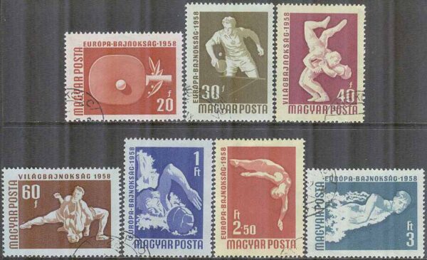 Ungern - M 1542-1548 A Sport - EM & VM i bla Bordtennis, 7 kpl stpl