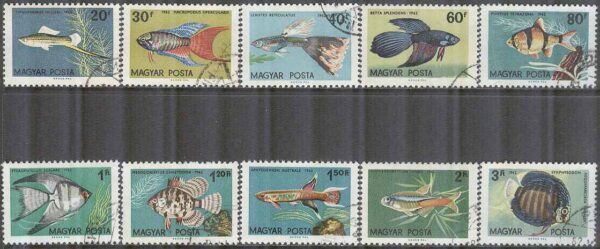 Ungern - M 1820-1829 A Akvariefiskar bla Siamesisk kampfisk, 10 kpl stpl