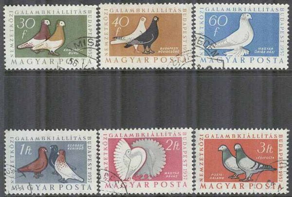 Ungern - M 1505-1510 A Fåglar - Internationell Duvutställning 1957, 6 kpl stpl