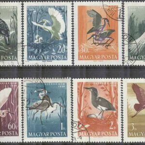 Ungern – M 1593-1600 A Fåglar vid vatten bla Ägretthäger, 8 kpl stpl
