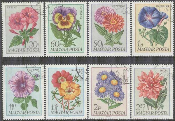 Ungern - M 2452-2459 A Trädgårdsblommor bla Dahlia, 8 kpl stpl