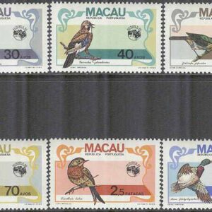 Macau – M  522-527 Fåglar bla Nötskrika – Utställning AUSIPEX 84, 6 kpl **