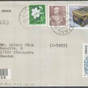 Japan – Brev 1987-06-29 – Blandade motiv bla Dräkter & Byggnader, 6 märken REK+Par Avion