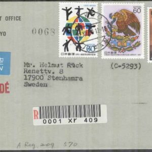 Japan – Brev 1988-12-20 – Blandade motiv bla Blommor & Konst, 6 märken REK+Par Avion