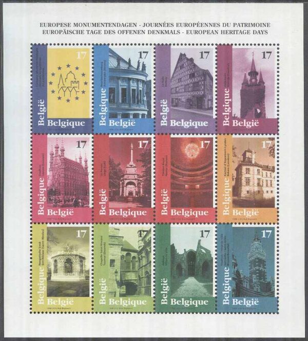Belgien - M 2815-2826 Europeisk minnesdag - Byggnader, Miniark kpl **
