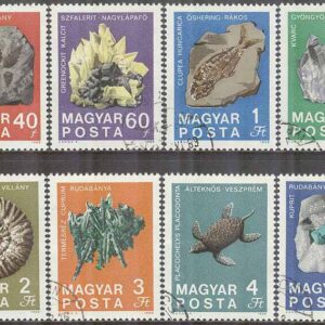 Ungern – M 2520-2527 Geologiska institutet 100 år – Mineraler bla Kuprit, 8 kpl stpl