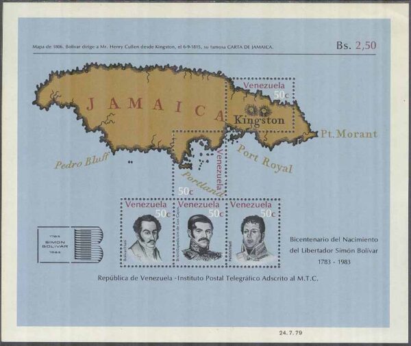 Venezuela - M BL  24 Simón Bolívar 200 år III - General - Karta, Block **