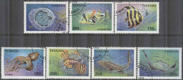 Tanzania - M 2033-2039 Havsdjur bla Haj & Rocka, 7 kpl stpl