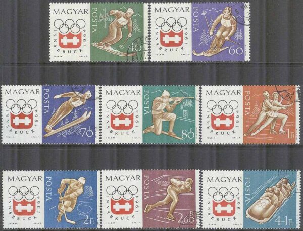 Ungern - M 1975-1982 A OS i Innsbruck 1964 bla Ishockey & Konståkning, 8 kpl stpl