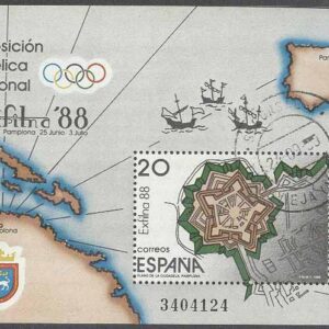 Spanien – M BL  32 Byggnad – Karta – Båtar – Utställning EXFILNA 88, Block stpl