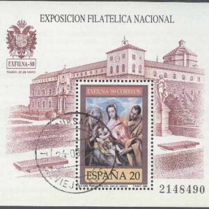 Spanien – M BL  34 Konst – Den heliga familjen – Utställning EXFILNA 89, Block stpl