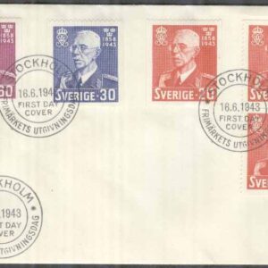 Sverige – FDC 1943-06-16 – Gustaf V 85 år, 5 kpl
