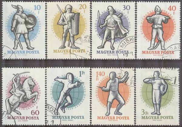 Ungern - M 1601-1608 A VM i Fäktning i Budapest 1959, 8 kpl stpl