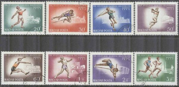 Ungern - M 2262-2269 A Sport - EM i Friidrott i Bukarest 1966, 8 kpl stpl