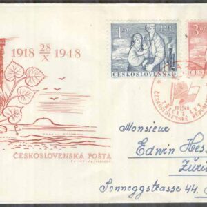 Tjeckoslovakien – FDC 1948-10-28 – Republiken 30 år, 2 kpl Vinjett