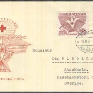 Tjeckoslovakien – FDC 1949-12-18 – Röda Korset 1949 – Fåglar, 2 kpl Vinjett