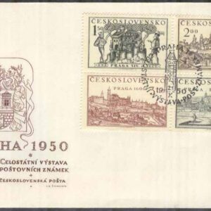 Tjeckoslovakien – FDC 1950-10-21 – Frim. Utställning Prag 1950, 4-Block kpl Vinjett