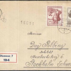 Tjeckoslovakien – Brev 1954-07-28 – Partikongress 1954, 2 kpl REK+Adressat