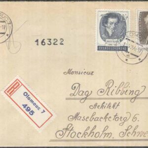 Tjeckoslovakien – Brev 1954-05-13 – Musikfest i Prag, 2 kpl REK+Adressat