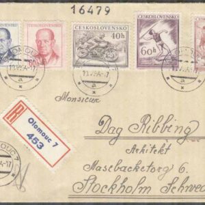 Tjeckoslovakien – Brev 1954-05-10 – President & Sport, 5 kpl REK+Adressat Censurremsa