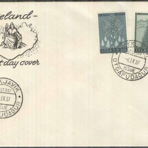 Island – FDC 1957-09-04 – Skogsvårdsprpaganda – Träd, 2 kpl Vinjett ej i katalog