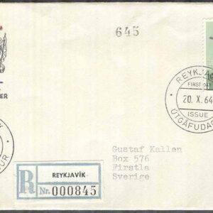Island – FDC 1964-10-10 – OS i Tokyo 1964 – Tresteg, 1 kpl Vinjett 1 REK+Adressat