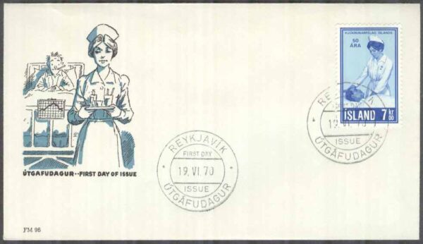 Island - FDC 1970-06-19 - Isländska Sjusköterskeföreningen 50 år, 1 kpl Vinjett 3