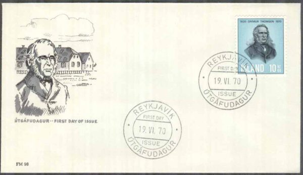 Island - FDC 1970-06-19 - Grimur Thomsen - Diktare, 1 kpl Vinjett 3