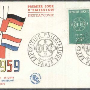 Frankrike – FDC 1959-09-19 – Europa CEPT 1959, 2 kpl Vinjett