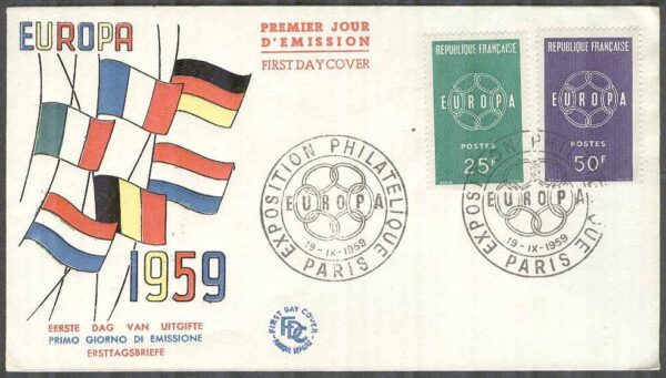Frankrike - FDC 1959-09-19 - Europa CEPT 1959, 2 kpl Vinjett