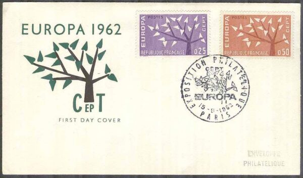 Frankrike - FDC 1962-09-15 - Europa CEPT 1962, 2 kpl Vinjett