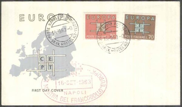 Italien - FDC 1963-09-16 - Europa CEPT 1963, 2 kpl Vinjett