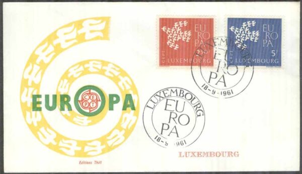 Luxemburg - FDC 1961-09-18 - Europa CEPT 1961, 2 kpl Vinjett