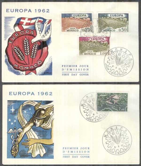 Monaco - FDC 1962-06-06 - Europa CEPT 1962, 4 kpl Vinjett