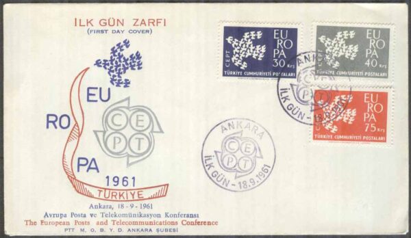Turkiet - FDC 1961-09-18 - Europa CEPT 1961, 3 kpl Vinjett