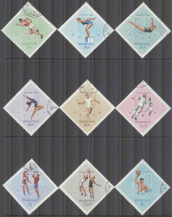 Ungern - M 2153-2161 A Sport - Universiaden i Budapest 1965 bla Tennis 9 kpl stpl