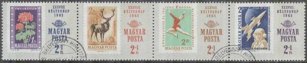 Ungern - M 2175-2178 A Frimärkets Dag 1965 - Frimärke på Frimärke, 4-strip kpl stpl