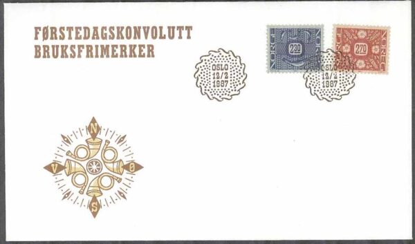 Norge - FDC 1987-02-12 - Ornament II - Bruksfrimärken, 2 kpl Vinjett 1