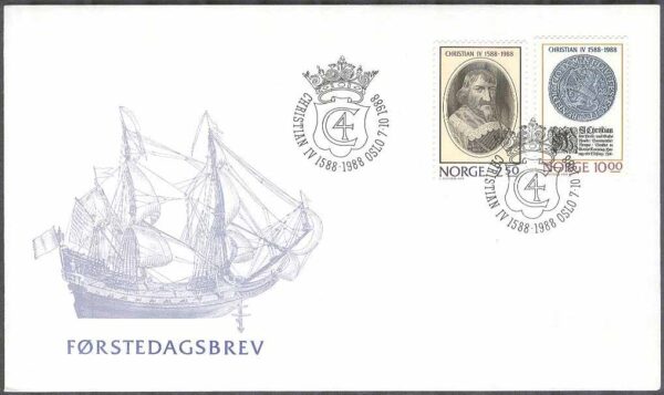 Norge - FDC 1988-10-07 - Christian IV, 2 kpl Vinjett 1