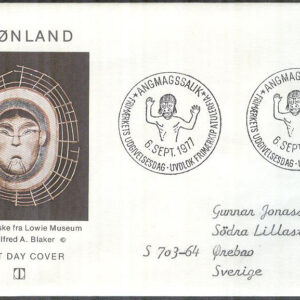 Grönland – FDC 1977-09-06 – Eskimåmask, 1 kpl Vinjett 8 Adressat
