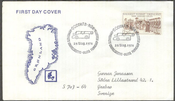Grönland - FDC 1978-08-29 - Godthåb 250 år, 1 kpl Vinjett 11 Adressat