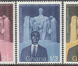 Ghana – M   39-41 A Abraham Lincoln 150 år – President Nkrumah, 3 kpl **