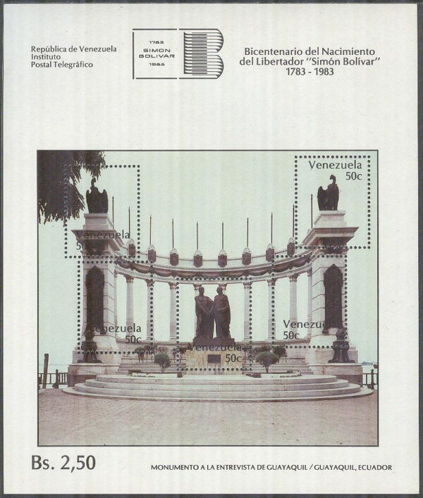 Venezuela - M BL  29 Simón Bolívar 200 år VIII - General - Byggnad, Block **