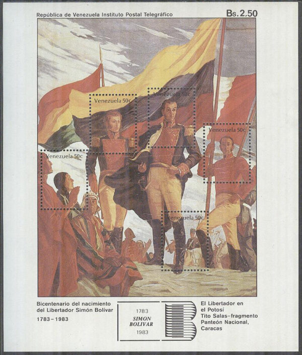 Venezuela - M BL  31 Simón Bolívar 200 år X - General - Flaggor, Block **