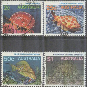 Australien – M 879-880, 882, 978 Havsdjur, 2 utgåvor 4 olika stpl