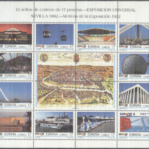 Spanien – M 3036-3047 Världsutställningen EXPO 92 IX Byggnader, Miniark kpl **